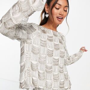 ASOS EDITION drape bead and pearl check top with split back